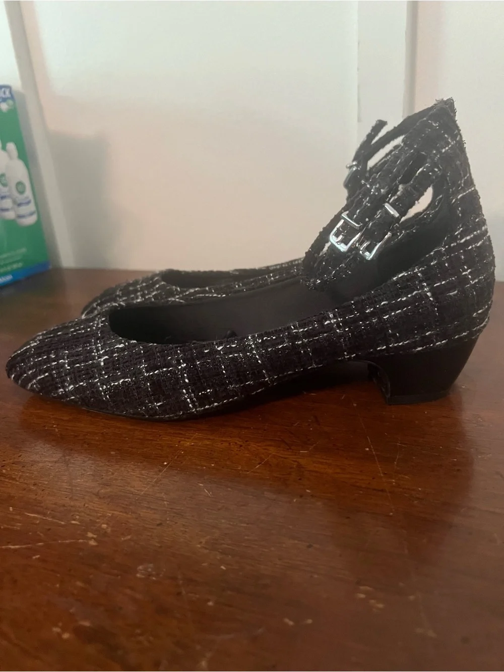 Zara Women's Black Tweed Ankle-Strap Pumps size 37 (US 6.5)